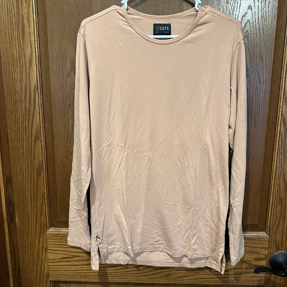 Cuts Split Hem Long Sleeve T Shirt Mens Size M Mocha Crew Neck Casual Top